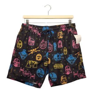 NEW Star Wars Mens Black and Neon Movie Graphics Swim Trunks SMALL